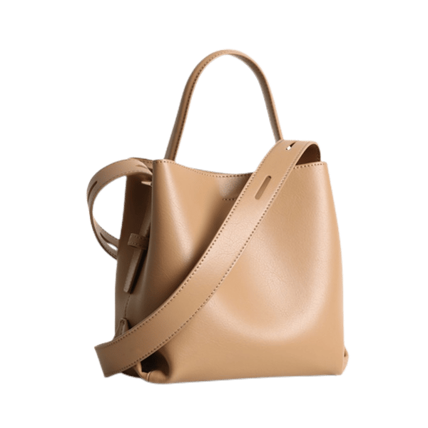 MiraAzzurra Bags | Genuine Leather Top Handle Minimalist Bucket Bag With Wide Strap - Light brown