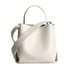 Genuine Leather Top Handle Minimalist Bucket Bag With Wide Strap - gray-white