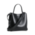 Genuine Leather Top Handle Minimalist Bucket Bag With Wide Strap - black