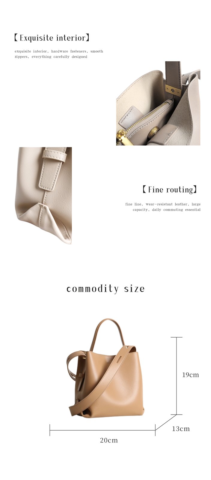 Genuine Leather Top Handle Minimalist Bucket Bag With Wide Strap