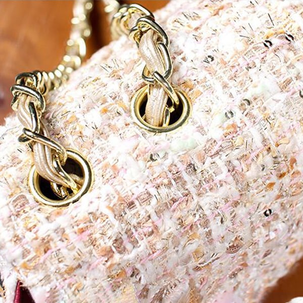 MiraAzzurra Bags | Tweed Flap Square Handbags Shoulder Chain Bag - apricot