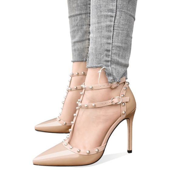 MiraAzzurra Shoes | Women Rivet Studded Heeled Sandals 105A - Nude Style A