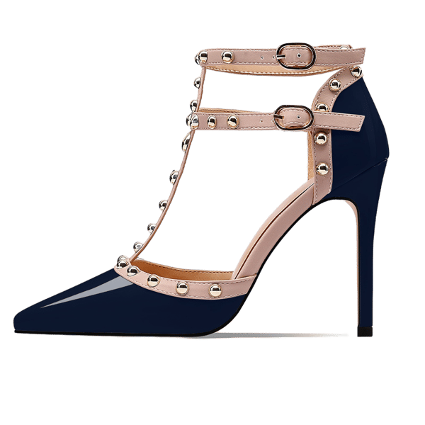 MiraAzzurra Shoes | Women Rivet Studded Heeled Sandals 105A - Navy Blue Style A