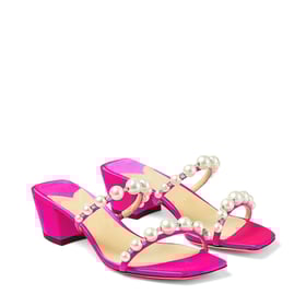 Women Mules Heels Pearl Two Strap Heeled Mules