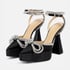 Platform Heels Rhinestone Double Bows - BowBlack