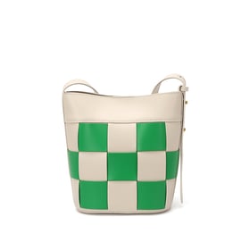 Checkerboard grid cowhide versatile bucket bag