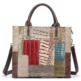 Genuine leather handbag with patchwork ethnic style retro women's tote bag