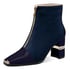 Square Cap Toe chunky heel Ankle Boots - Navy Blue