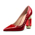 Women Bridal Pointed Toe Chunky Block High Heel Crystal Pumps - Red