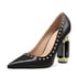 Women Bridal Pointed Toe Chunky Block High Heel Crystal Pumps - Black