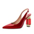 Pointed toe rhinestones heel slingback pumps - Red