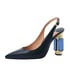 Pointed toe rhinestones heel slingback pumps - Navy blue