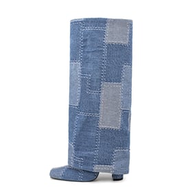 Fold Over Knee High Square Toe Block Heel Boots