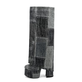 Distressed Platform stitching Ladies Mid Calf Boots