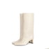 Crocodile Square Toe Knee High Boots - White