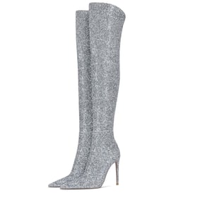 Sliver sexy pointed toe stiletto heel knee high boots