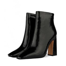 Chunky Heel Square Toe Zipper Ankle Boots