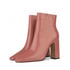 Chunky Heel Square Toe Zipper Ankle Boots - Orange