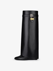 Fold Over Covered Wedge Heel Padlock  Knee High Boots