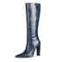 Pointed Toe Block Heel Knee High Boots - TextureNavyBlue
