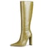 Pointed Toe Block Heel Knee High Boots - Green