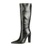 Pointed Toe Block Heel Knee High Boots - Black