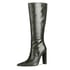 Pointed Toe Block Heel Knee High Boots - TextureBlack