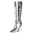 Fashion Bright Pointed Toe Stiletto Knee High Boots - Sliver