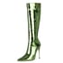 Fashion Bright Pointed Toe Stiletto Knee High Boots - Green