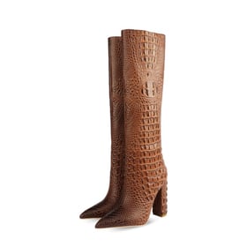 Faux Crocodile Pattern Knee High Boots