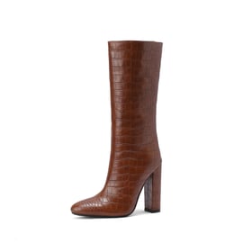 Faux Crocodile Knee High Boots
