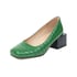 Women Square Toe Stone Pattern Chunky Pumps - Green