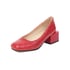 Women Square Toe Stone Pattern Chunky Pumps - Red