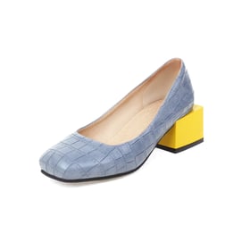 Women Square Toe Stone Pattern Chunky Pumps