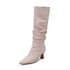 Women Knee-High Boots Pointed Toe Wide Calf Mid Kitten Heel Pull On Slouchy Boots - Pink