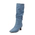 Women Knee-High Boots Pointed Toe Wide Calf Mid Kitten Heel Pull On Slouchy Boots - Denim Blue