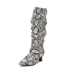 Women Knee-High Boots Pointed Toe Wide Calf Mid Kitten Heel Pull On Slouchy Boots