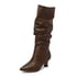 Women Knee-High Boots Pointed Toe Wide Calf Mid Kitten Heel Pull On Slouchy Boots - Brown