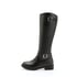 Women Knee-High Boots Round Toe Chunky Heel Pull On Buckle Boots With Zipper - Black