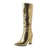 Women Knee High Boots Faux Crocodile Boots Pointed Toe Chunky Knee High Boots - Gold