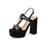 Womens Jeweled Platform Sandals Block Heels Sandals - Black