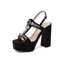 Womens Jeweled Platform Sandals Block Heels Sandals