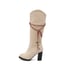 Womens Knee High Embellished Chunky Heel Boots With Zipper - Apricot