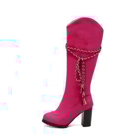 Womens Knee High Embellished Chunky Heel Boots With Zipper