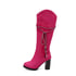 Womens Knee High Embellished Chunky Heel Boots With Zipper - Rose Red