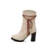 Womens Embellished Ankle Chunky Heel Boots With Zipper - Apricot