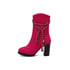 Womens Embellished Ankle Chunky Heel Boots With Zipper - Rose Red