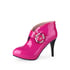 Womens Ankle High Heel Boots With Buckle - Rose Red