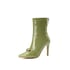 Womens Ankle Stiletto Heels Pointed Toe Boots With Jeweled And Zipper - Green