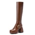 Womens Knee High Square Buckle Square Toe Chunky Heel Boots With Zipper - Brown